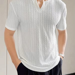 Men’ Pattern Knit V-neck And Short Sleeve T-shirt, Stylish And Trendy Tops Suitable For Summer Leisurewear Clothing Shop Online at Dubai Trades