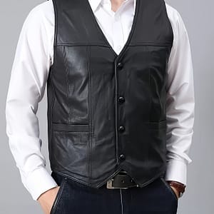 Men’ Pu Leather Deep V-neck Button Up Vest, Trendy And Elegant Tops For Party And Formal Occasions Clothing Shop Online at Dubai Trades