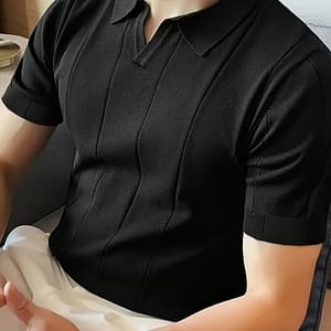 Men’ Stripe Pattern Knit Short Sleeve And V-neck Lapel Sports Shirt, Casual And Chic For Summer Golf Wear And Outdoors Activities Clothing Shop Online at Dubai Trades