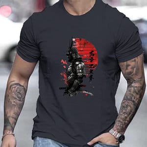 Men’ Warrior Graphic Tee – Casual Crew Neck, Short Sleeve, Breathable Polyester – Summer Clothing Shop Online at Dubai Trades