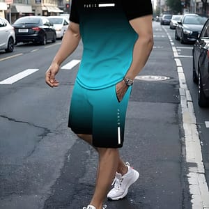 Men’-piece Set Featuring A Round-neck Short-sleeve T-shirt And Drawstring Shorts, With Gradient Patterns And High-definition Print For Summer Casual Wear. Active Shop Online at Dubai Trades