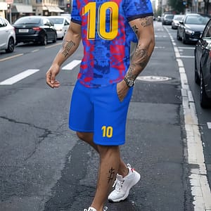 Men’s #10 Creative Pattern Print T-shirt & Shorts Set For Soccer Party Training, 2pcs Outfits Clothing Shop Online at Dubai Trades