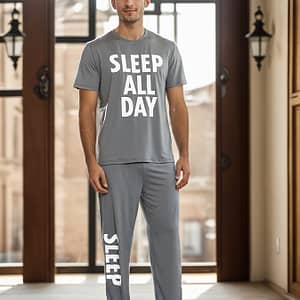 Men’s 2 Pcs Comfy And Leisure Loungewear Suit – Simple Letter Printed Short-sleeved T-shirt & Trousers Clothing Shop Online at Dubai Trades