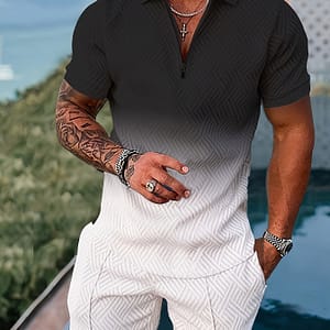 Men’s 3d Zippered Shirt And Shorts Set, Sports Style, Lapel Collar, Regular Fit, Knit Fabric, 100% Polyester, Slight Stretch, 160g/m² – Casual Lash Sets Active Shop Online at Dubai Trades