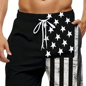 Men’s American Flag Pattern Print Shorts With Drawstring And Pockets, Chic And Trendy Shorts For Summer Outdoors And Sports Wear Clothing Shop Online at Dubai Trades