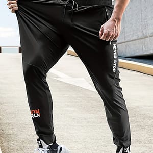 Men’s Athletic Joggers With Drawstring – Breathable Polyester, Letter For Hiking & Outdoor Activities Active Shop Online at Dubai Trades