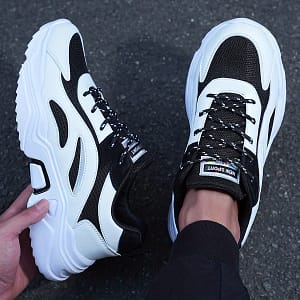 Men’s Breathable Mesh Sneakers – Black & White Design, Fashion Casual Sports Shoes For , Lace-up, Round Toe, Md Sole, Streetwear Style Clothing, Shoes & Jewelry Shop Online at Dubai Trades