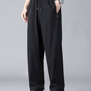 Men’s Breathable Sweat-wicking Quick-dry Loose-fit Joggers – Lightweight Summer Casual Pants With Drawstring Waist, Solid Color Black, Outdoor Activities, Sweat-resistant Casual Shop Online at Dubai Trades