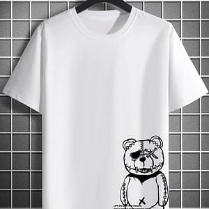 Men’s Casual Bear Graphic Tee – Soft Polyester, Crew Neck, Short Sleeve Summer T-shirt Clothing Shop Online at Dubai Trades