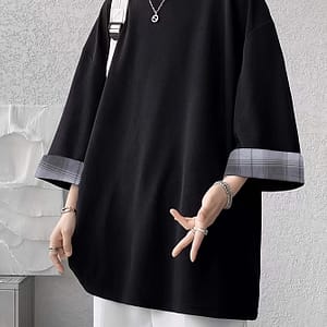 Men’s Casual Bohemian Short Sleeve T-shirt – Loose Fit, Non-stretch Fabric, Solid Color With Plaid Detailing, Ideal For Summer Wear, Casual Summer Wear|bohemian Style| Pattern Clothing Shop Online at Dubai Trades