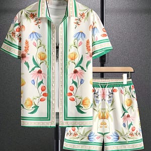 Men’s Casual Floral Print Short Sleeve Shirt & Shorts Set – Lightweight Polyester, Loose Fit, Spring/fall Style, Floral & , Casual Attire|floral Print Shirt|polyester Fabric Active Shop Online at Dubai Trades