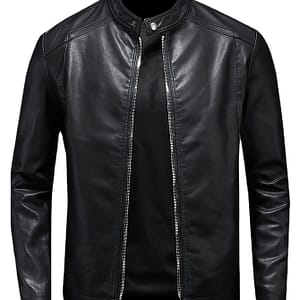 Men’s Casual Leather Jacket, Stand Collar, Zippered Pockets, Classic Motorcycle Style Outerwear Clothing Shop Online at Dubai Trades