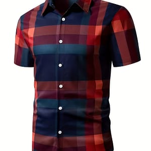 Men’s Casual Plaid Short-sleeve Shirt – Breathable Polyester, Button-up Collar, Summer Fashion, Men’s, Plaid Print, Short Sleeve, Shirt, Summer Casual Button-Down Shirts Shop Online at Dubai Trades