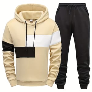 Men’s Casual Polyester Hooded Tracksuit Set, Design, Long Sleeve Pullover & Joggers, Slight Stretch Knit Fabric, With Pockets, For , Spring/fall, Winter – Adult Unisex Clothing Shop Online at Dubai Trades