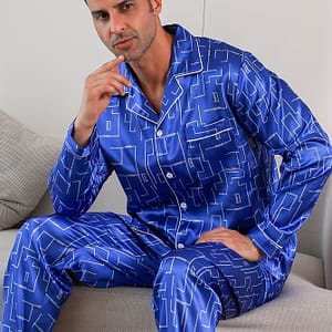 Men’s Casual Polyester Pajama Set, Long Sleeve Button- Top And Pants, Non-stretch Woven Loungewear, Fall/winter Two-piece Sleepcoat With Lapel Collar, Random , Loose Fit Clothing Shop Online at Dubai Trades