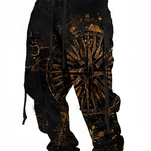 Men’s Casual Polyester Pants With Geometric Pointer Graphic Print, Breathable Athletic Leggings With Pockets, Knit Fabric, Regular Fit, 165g/m² – Adult Regular Length Casual Shop Online at Dubai Trades