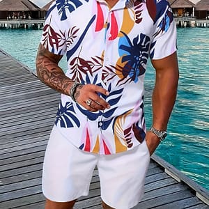 Men’s Casual Short-sleeve Shirt With Drawstring Pocket Shorts, A Two-piece Set Summer Hawaiian Vacations And Sports, Can Be Used As Loungewear. Active Shop Online at Dubai Trades