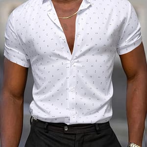 Men’s Casual Short-sleeve Shirt With Unique Full – Breathable Polyester Blend, Machine Washable, Square Collar Casual Button-Down Shirts Shop Online at Dubai Trades