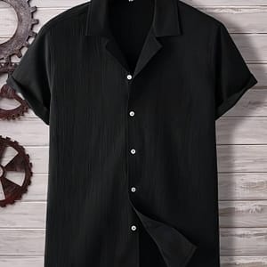 Men’s Casual Solid Color Polyester Shirt, 100% Polyester, Non-stretch Woven Fabric, Regular Fit, Summer Lapel Collar, 100g/m² – Cy503 Casual Button-Down Shirts Shop Online at Dubai Trades