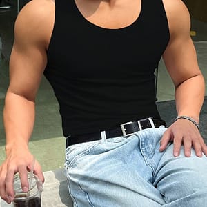 Men’s Casual Solid Top – Sleeveless, Round Neck, Stretchy Polyester Blend, All- Wear, Casual Sportswear | Modern Casualwear | Stretchy Fabric Clothing Shop Online at Dubai Trades