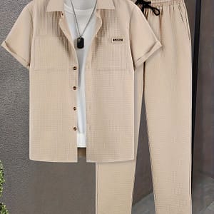 Men’s Casual Summer Checkered Short-sleeve Shirt And Long Pants Set Active Shop Online at Dubai Trades