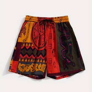 Men’s Casual Summer Shorts – Ethnic Print, Loose Fit With Drawstring Waist, Polyester, Machine Washable Clothing Shop Online at Dubai Trades