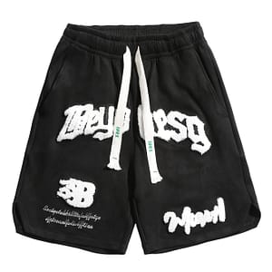 Men’s Casual Summer Shorts – Knee-length, Loose Fit, Embroidered Lettering, Drawstring Waist, Light Blue, Beach & Travel, Travel Shorts | Shorts | Fabric Active Shop Online at Dubai Trades