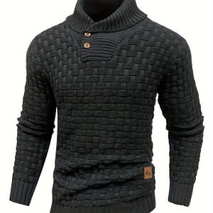 Men’s Casual Waffle Pattern High Stretch Sweater, Chic Mature Pullover Sweater For Fall Winter Clothing Shop Online at Dubai Trades