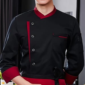 Men’s Chef Coat With Chest Pocket, Formal Color Block Long Sleeve Button Up Stand Collar Coat For Kitchen Baking In Restaurant Chef Jackets Shop Online at Dubai Trades 2