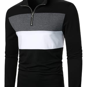 Men’s Color Half-zip Collared Long Sleeve T-shirt – Casual, Stretchy Polyester , Machine Washable – Ideal For Spring & Fall Clothing Shop Online at Dubai Trades