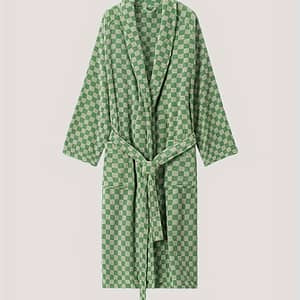 Men’s Comfy Checkerboard Pattern Fleece Robe Home Pajamas, Shawl Collar One-piece Lace Up Kimono Night-robe With Pockets Clothing Shop Online at Dubai Trades