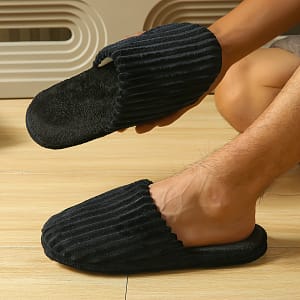 Men’s Cozy Black Corduroy Slippers – Soft, Warm, And Comfortable Indoor House Shoes With Ribbed Cuffs, Lightweight Eva/tpr Sole, Home Or Casual Wear, House Slippers Clothing, Shoes & Jewelry Shop Online at Dubai Trades