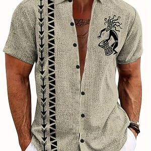 Men’s Ethnic Tribe Style Drummer Pattern Short Sleeve Shirt For Summer, Casual Comfy Shirt As Gift Casual Button-Down Shirts Shop Online at Dubai Trades
