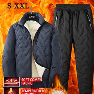 Men’s Fleece-lined Casual Outfit Set – Stand Collar Jacket & Joggers, Solid Color With Pockets, Jogging Pants, Anti-cold, Set Active Shop Online at Dubai Trades