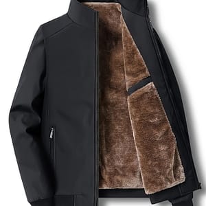 Men’s Fleece-lined Windproof Jacket – Casual Stand Collar, Zip-up Outerwear For Fall/winter Clothing Shop Online at Dubai Trades