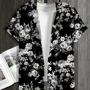Men’s Floral Print Short-sleeve Shirt, Casual Polyester 100% Woven Fabric, Lapel Collar, Regular Fit, 120gsm – And Style For Vacation And Casual Button-Down Shirts Shop Online at Dubai Trades