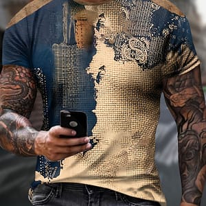 Men’s Geometric Graphic Pattern And Paint Mark Neck And Short Sleeve T-shirt, Casual And Stylish Tops For Summer Outdoors And Sports Wear Clothing Shop Online at Dubai Trades