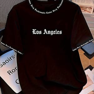 Men’s Gothic Style Alphabet Print “los Angeles” T-shirt With Crew Neck And Short Sleeves, Fashion Top For Summer Leisurewear Clothing Shop Online at Dubai Trades