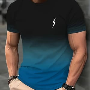 Men’s Gradient Lightning Pattern Neck And Short Sleeve T-shirt For Summer Leisurewear, Stretchable And Comfy Tops For Men Clothing Shop Online at Dubai Trades