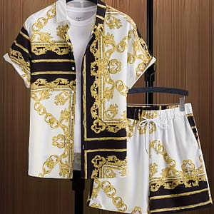 Men’s Hawaiian Print Short Sleeve Shorts Shirt Two-piece Active Shop Online at Dubai Trades