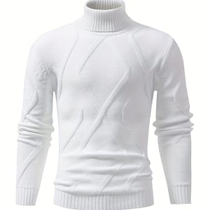 Men’s High Neck Knit Sweater, 100% Polyester Rib-knit Long Sleeve Pullover, Casual Solid Color For Fall/winter Clothing Shop Online at Dubai Trades