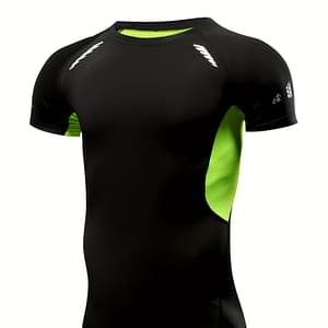 Men’s High-performance Short Sleeve Top – Quick-dry, Sweat Absorbent, Stretchy Fit With Neon Green Accents, Ideal For Gym, Running & Outdoor Activities, Workout Clothes Active Shirts & Tees Shop Online at Dubai Trades