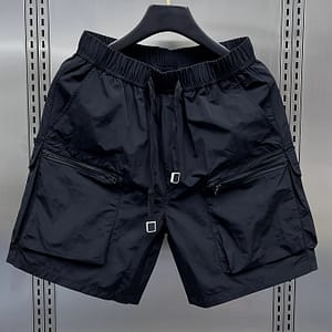 Men’s Japanese Retro Cargo Shorts, Casual Loose Fit, , Multi-pocket, Solid Color, Polyamide 100%, Non-stretch Fabric, Lightweight 160g/m², For Hiking & Outdoor Activities Cargo Shop Online at Dubai Trades