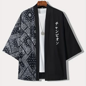 Men’s Lightweight Summer Kimono Cardigan With Black & And , 3/4 Sleeve Casual Polyester Shirt For Adults Casual Button-Down Shirts Shop Online at Dubai Trades