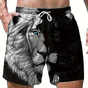 Men’s Lion Print 3d Digital Beach Shorts – Quick-dry, Drawstring Waist, Summer & Vacation Board Shorts Shop Online at Dubai Trades
