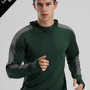 Men’s Loose Color Matching T-shirt, Active Breathable High Stretch Long Sleeve Hooded Tee For Hiking Jogging Cycling Workout Active Shop Online at Dubai Trades