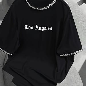 Men’s Los Angeles Letter Neck And Short Sleeve T-shirt, Trendy Tops For Summer Daily And Street Wear Clothing Shop Online at Dubai Trades