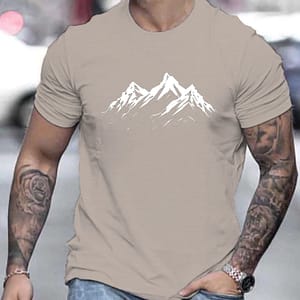 Men’s Mountain Print T-shirt, Casual Short Sleeve Crew Neck Tee, Men’s Clothing For Outdoor Clothing Shop Online at Dubai Trades