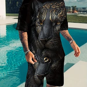 Men’s Novelty 3d Lion Print Comfortable Breathable Casual Sportswear Set – Polyester T-shirt & Shorts, Machine Washable, Leisure, & Beach Clothing Shop Online at Dubai Trades