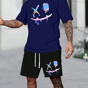 Men’s Outfit – Comfy Short Sleeve Tee & Drawstring Shorts Set, Summer, 2pcs, Clothes Active Shop Online at Dubai Trades